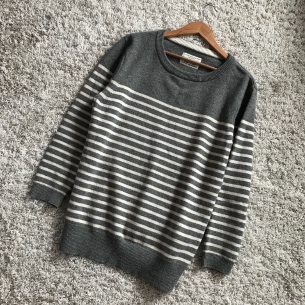 All Saints Mens Striped Grey Sweater Large